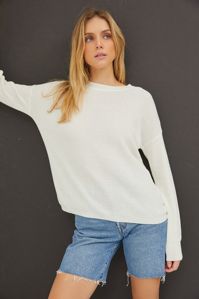 Classic Crew Neck Drop Shoulder Ribbed Sweater (3 colours)