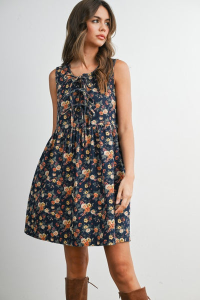 Floral Tie Front Babydoll Dress