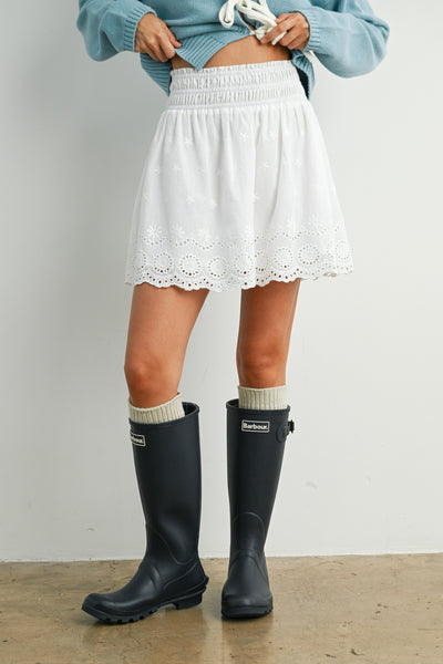 Eyelet Ruffle Smocked Skirt