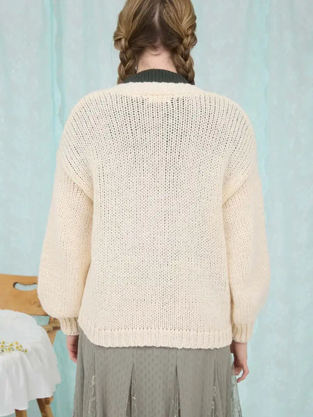 Floral Embroidery V Neck Cardigan