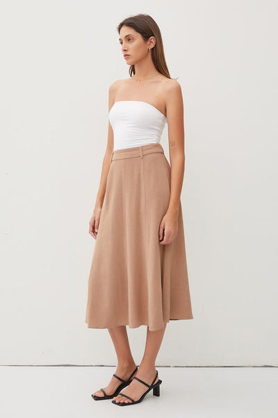 Belt Loops Detailed Waist Flowy Midi Skirt