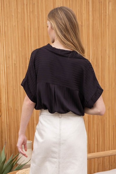 Striped Collared Split Neck Top