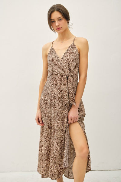 Leopard Print Midi, Mock-wrap Dress