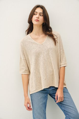 Cotton Slub V Neck Tee