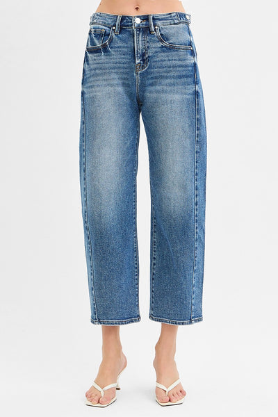 Cropped High Rise Barrel Jeans