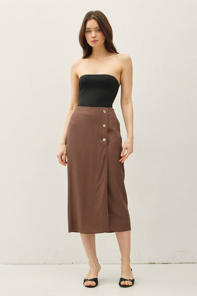 Linen Blend Midi Wrap Skirt