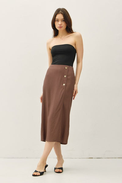 Linen Blend Midi Wrap Skirt