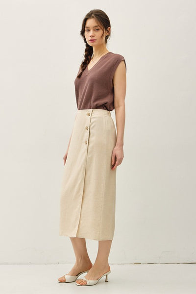 Linen Blend Midi Wrap Skirt