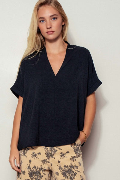 Relaxed V-neck Folded Casual Top