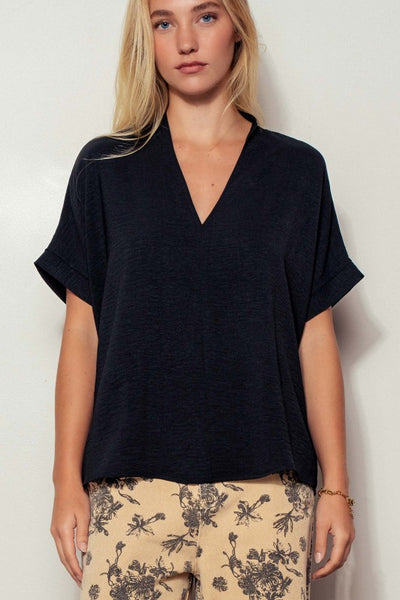 Relaxed V-neck Folded Casual Top