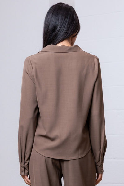 Long Sleeve Button Down V Neck Shirt