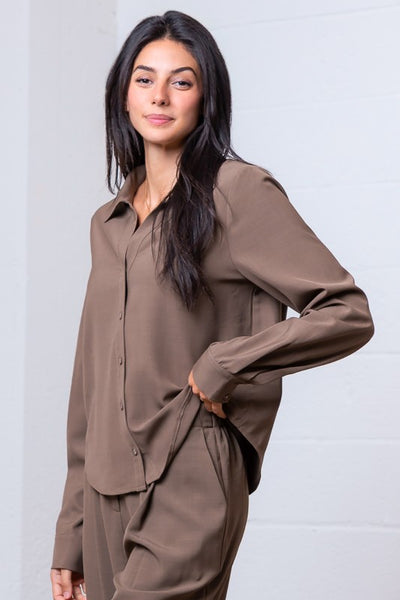 Long Sleeve Button Down V Neck Shirt