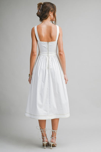 White Button Front Midi Dress