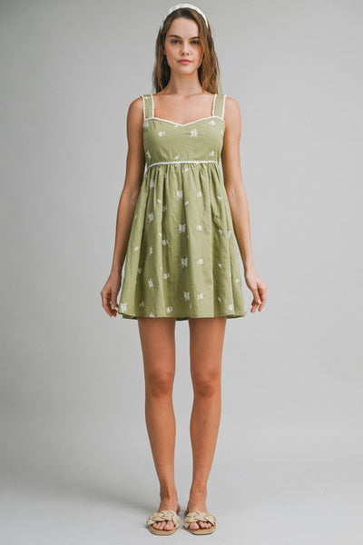 Embroidered Babydoll Mini Dress