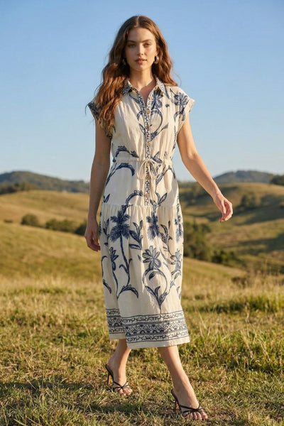 Tie Front Button Down Midi Dress