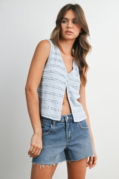 Textured Button Front Vest Top