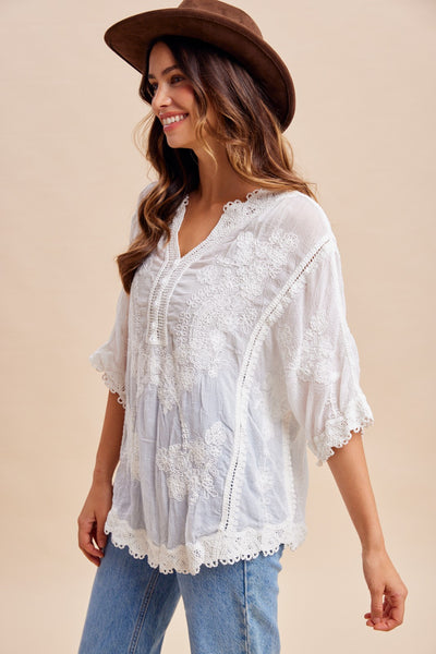 Floral Embroidered Crochet Blouse