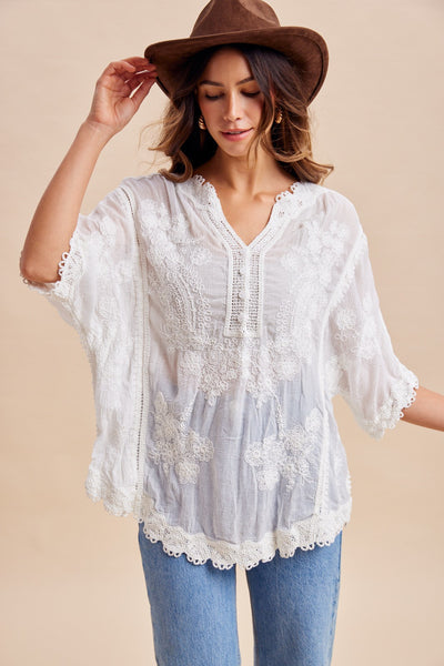 Floral Embroidered Crochet Blouse