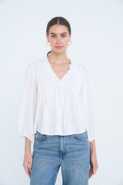 Ruffle Trim Pintuck Blouse