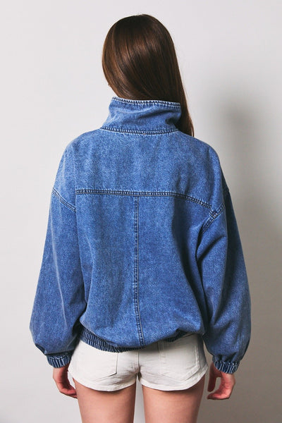 Zip Front Oversized Denim Jacket