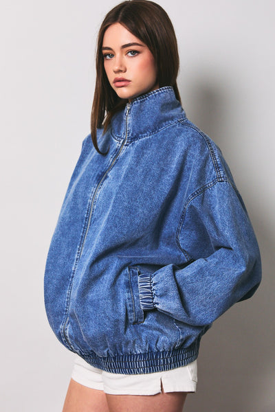 Zip Front Oversized Denim Jacket