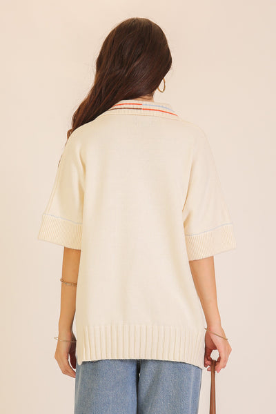 Collared V Neck Polo Sweater Top