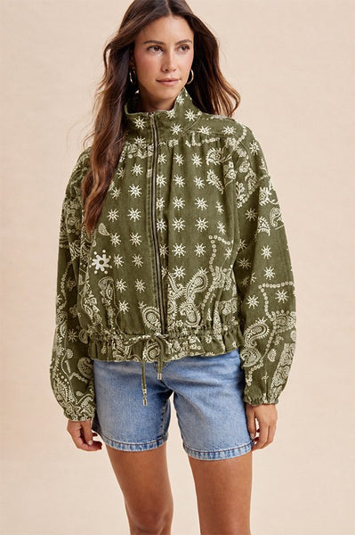 Bandana Print Bomber Jacket