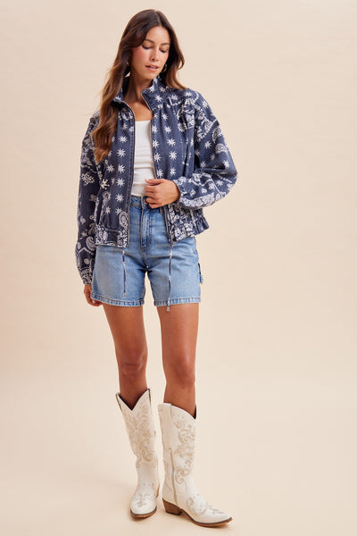 Bandana Print Bomber Jacket