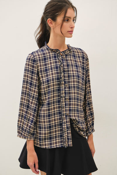 Plaid Ruffle Button Down Shirt