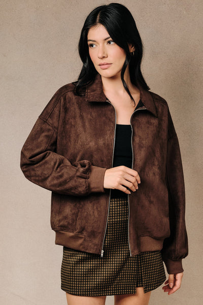Faux Suede Bomber Jacket