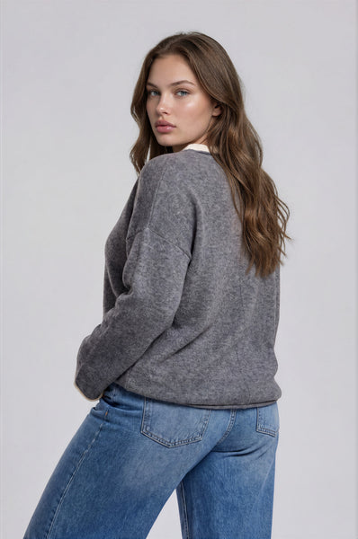 Contrast Roll Over Crewneck