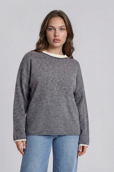 Contrast Roll Over Crewneck