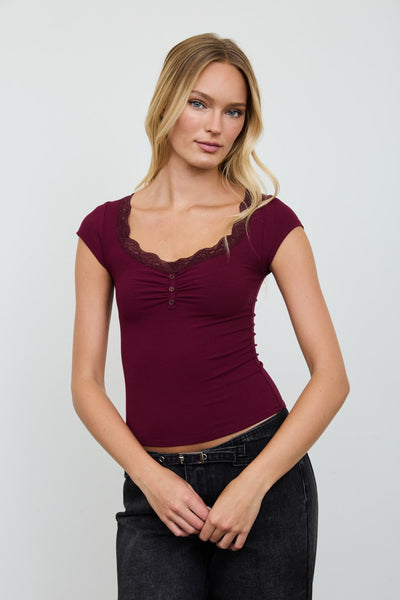 Lace Trim Henley Top
