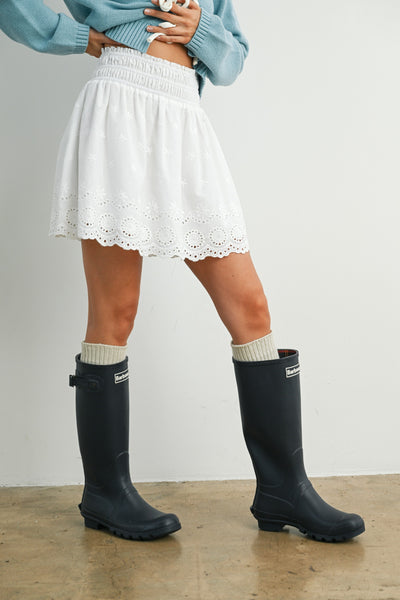 Eyelet Ruffle Smocked Skirt