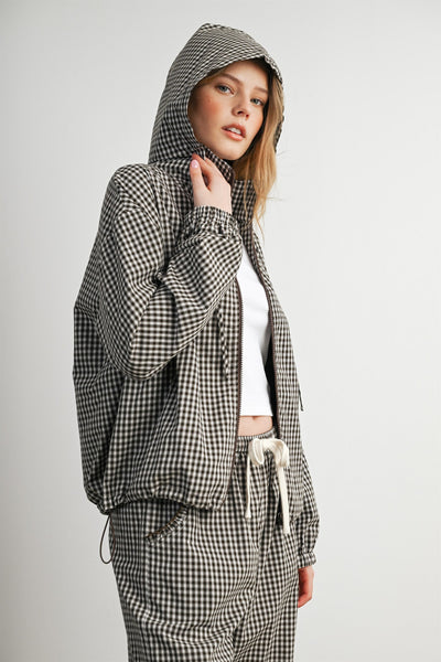 Checked Hooded Wind Breaker