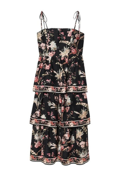 Floral Print Tiered Midi Dress
