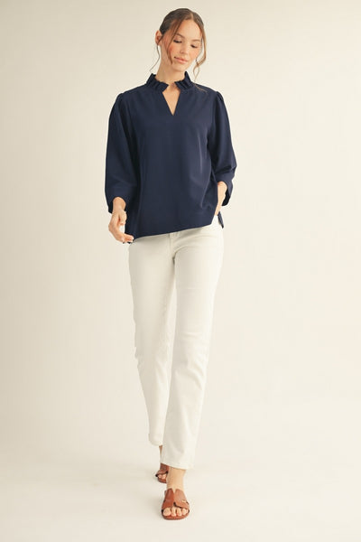 Ruffle Neck Crinkle Top