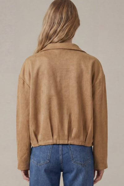 Collared Suede Zip Up