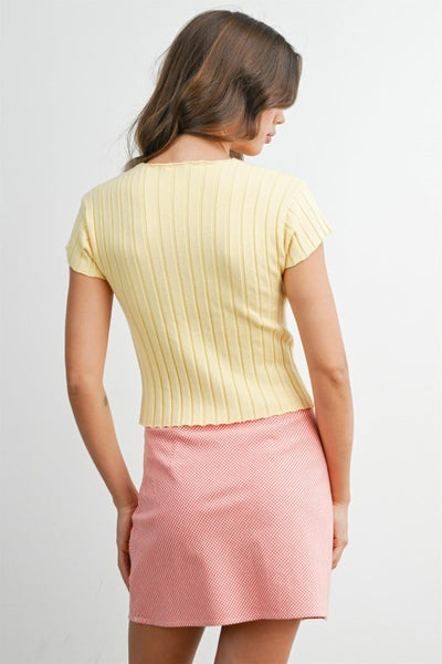 Ribbed Short Sleeve Button Top