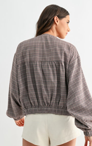 Balloon Sleeve Plaid Jacket