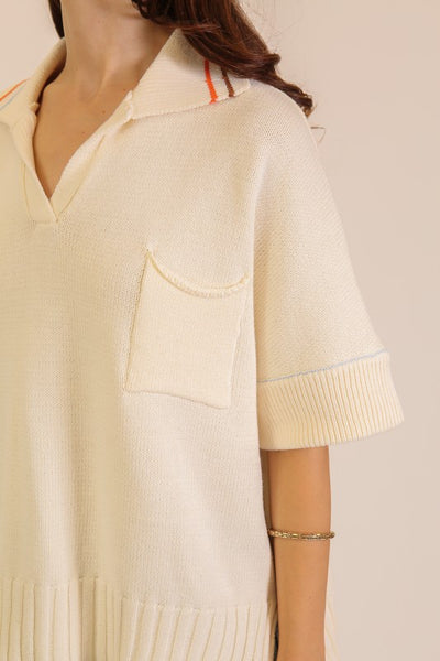 Collared V Neck Polo Sweater Top