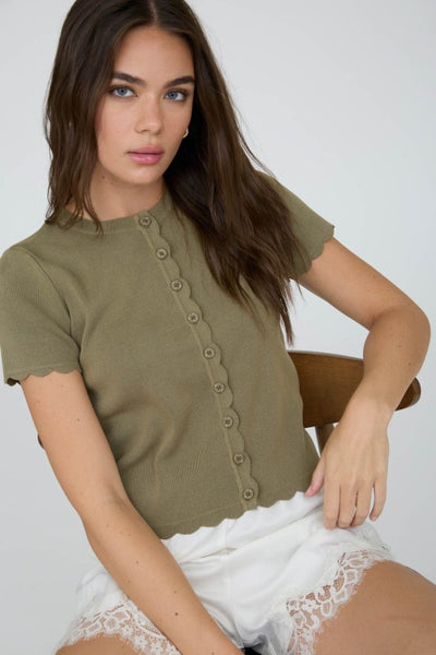 Scalloped Short Sleeve Cardigan
