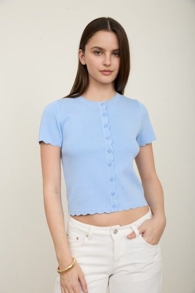 Scalloped Short Sleeve Cardigan