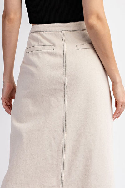 Stone Washed Midi Button Down Skirt