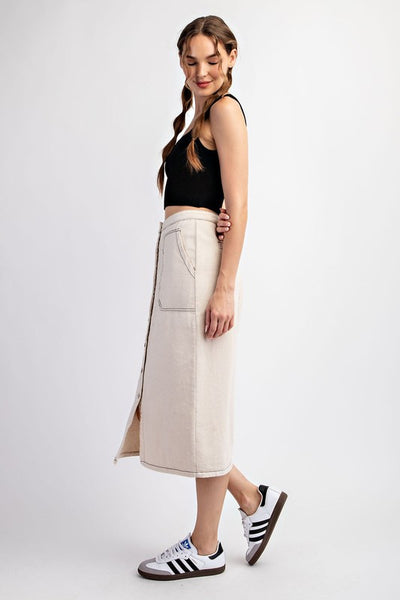 Stone Washed Midi Button Down Skirt