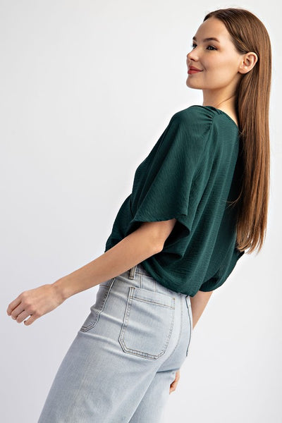 Solid Surplice Short Sleeve Top