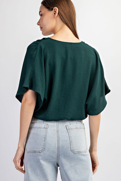 Solid Surplice Short Sleeve Top