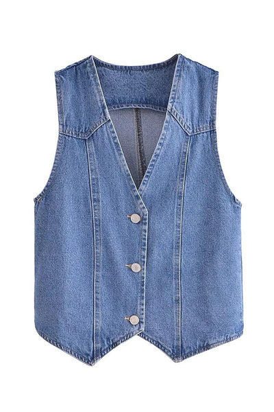 V Neck Denim Vest