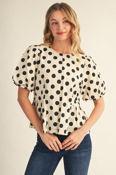 Puff Sleeves Lovely Polka Dot Blouse