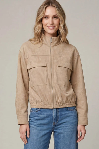 Faux Suede Zip Front Utility Jacket